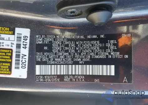 2010 Toyota Sienna Ce from USA, damaged, VIN 5TDKK4CC3AS315907